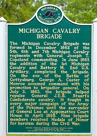Marker dedicated to the Michigan Cavalry Brigade at the Waynesboro, PA battlefield park. Photo ©2015 Look Around You Ventures, LLC.